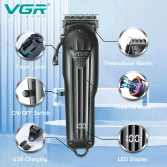 Professional Cordless Rechargeable Hair Trimmer with Adjustable Settings - VGR V 282 Hair Clipper