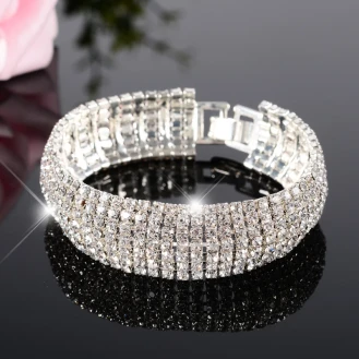 Luxury Brand Multi-Layered Wedding Bracelet: Exquisite Handcrafted Design with Silver-Colored Crystals, Charms, and Charisma for Women.