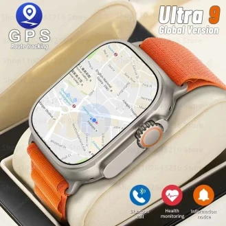 Smart Watch Ultra 9, featuring a robust design with real fixed screws and a 49mm 2.19" AMOLED screen. Equipped with ECG, NFC, gaming, and wireless charging, it's ideal for active individuals. New 2024.