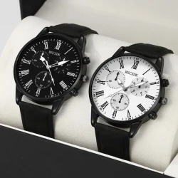 MSCXDK Brand 2PCS Couple Fashion Leather Watches Set - Simple Dial Quartz Wristwatches for Women, Elegant Dress Timepieces